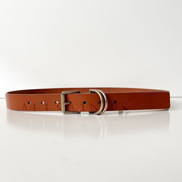 ALLSAINTS Accessories - ALL SAINTS Cut Off Logo Embossed Tan Brown Belt Size Large‎